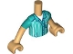Lot ID: 399850205  Part No: FTBpb092c01  Name: Torso Mini Doll Boy Dark Turquoise Shirt with White Stripes Pattern, Medium Tan Arms with Hands with Dark Turquoise Short Sleeves
