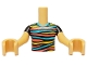 Part No: FTBpb113c01  Name: Torso Mini Doll Boy Black Shirt with Bright Light Orange, Coral and Medium Azure Stripes Pattern, Medium Tan Arms with Hands with Black Short Sleeves