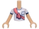 Part No: FTBpb133c01  Name: Torso Mini Doll Boy White T-Shirt with Black Pocket and Trim and Coral Scarf Pattern, Medium Tan Arms with Hands with White Short Sleeves and Black Trim
