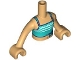 Part No: FTGpb474c01  Name: Torso Mini Doll Girl Dark Turquoise Swimsuit Top with White Wavy Stripes Pattern, Medium Tan Arms with Hands