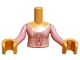 Part No: FTGpb500c01  Name: Torso Mini Doll Girl Bright Pink Dress Top with Metallic Pink Shell, Stars, Filigree and Lines Pattern, Medium Tan Arms with Hands with Bright Pink Long Sleeves with White Drops