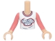 Part No: FTGpb514c01  Name: Torso Mini Doll Girl White T-Shirt with Dumplings / Sleeping Faces, Coral and Dark Blue Trim Pattern, Medium Tan Arms with Hands with Coral Long Sleeves