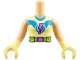 Part No: FTGpb534c01  Name: Torso Mini Doll Girl Bright Light Yellow Superhero Costume, Dark Azure Collar and Stripe, Dark Pink Lightning Exclamation Mark, Lime Utility Belt Pattern, Medium Tan Arms with Bright Light Yellow Hands / Gloves