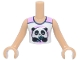 Part No: FTGpb539c01  Name: Torso Mini Doll Girl White and Bright Pink Sleeveless Top, Dark Blue Trim, Panda Bear and Bamboo Pattern, Medium Tan Arms with Hands