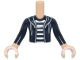 Part No: FTGpb540c01  Name: Torso Mini Doll Girl Hoodie with Light Bluish Gray Strings over Black and White Striped Shirt Pattern, Medium Tan Arms with Hands with Black Long Sleeves