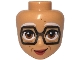 Part No: 107625  Name: Mini Doll, Head Friends with White Eyebrows, Large Black Hexagon Glasses, Dark Orange Eyes, Dots and Wrinkles, Red Lips, Lopsided Grin Pattern