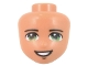 Part No: 1430  Name: Mini Doll, Head Friends with Black Eyebrows, Bright Green Eyes, Open Mouth Smile and Chin Dimple Pattern