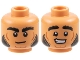 Part No: 28621pb0366  Name: Minifigure, Head Dual Sided Black Bushy Eyebrows and Sideburns, Medium Nougat Contour Lines, Neutral / Worried Open Mouth Smile Pattern - Vented Stud