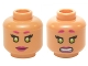 Part No: 3626cpb1363  Name: Minifigure, Head Dual Sided Female Magenta Eyebrows and Lips, Lime Eyes, Smile / Clenched Pattern (Starfire) - Hollow Stud