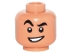 Part No: 3626cpb1553  Name: Minifigure, Head Black Eyebrows, Raised Right Eyebrow, Crooked Open Smile Pattern (Aladdin) - Hollow Stud