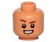 Part No: 3626cpb1674  Name: Minifigure, Head Brown Eyebrows, Raised Right Eyebrow, Chin Dimple, Smile with Teeth Pattern (SW Rowan) - Hollow Stud