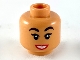 Part No: 3626cpb2369  Name: Minifigure, Head Female, Black Eyebrows, Red Lips, White Teeth Smile Pattern - Hollow Stud