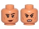 Part No: 3626cpb2488  Name: Minifigure, Head Dual Sided Female Dark Red Lips, Black Eyebrows, Cheek Lines, Dark Bluish Gray Tattoo, Smile / Angry Pattern - Hollow Stud