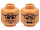 Part No: 3626cpb3051  Name: Minifigure, Head Dual Sided, Dark Bluish Gray Eyebrows, Black Glasses, Reddish Brown Contour Lines, Smile / Scared Pattern - Hollow Stud
