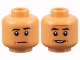 Part No: 3626cpb3124  Name: Minifigure, Head Dual Sided Black Eyebrows, Reddish Brown Contour Lines, Raised Eyebrow Left / Slight Open Mouth Grin with Teeth Pattern - Hollow Stud