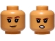 Part No: 3626cpb3145  Name: Minifigure, Head Dual Sided Female Child, Reddish Brown Eyebrows, Medium Nougat Lips, Smile with Raised Eyebrow / Grimace Pattern - Hollow Stud