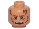 Part No: 3626pb0443  Name: Minifigure, Head Dark Orange Eyebrows, Reddish Brown Bags Under Eyes and Scars, Dark Red Burns, Angry Bared Teeth Pattern