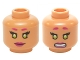 Part No: 3626pb1363  Name: Minifigure, Head Dual Sided Female Magenta Eyebrows and Lips, Lime Eyes, Smile / Clenched Pattern (Starfire)