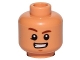Part No: 3626pb1674  Name: Minifigure, Head Brown Eyebrows, Raised Right Eyebrow, Chin Dimple, Smile with Teeth Pattern (SW Rowan)