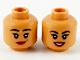Part No: 3626pb2706  Name: Minifigure, Head Dual Sided Female, Black Eyebrows, Gold Bindi, Red Lips, Lopsided Grin / Open Smile Pattern