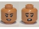 Part No: 3626pb2877  Name: Minifigure, Head Dual Sided Female Black Eyebrows, Eyelashes, Dark Orange Lips, Lopsided Open Mouth Smile with Teeth / Scared and Teeth Parted Pattern
