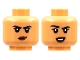 Part No: 3626pb2912  Name: Minifigure, Head Dual Sided Female, Black Eyebrows, Reddish Brown Lips, Smirk / Smile with Raised Eyebrow Pattern