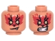 Part No: 3626pb2988  Name: Minifigure, Head Dual Sided Red Fur, Gold Eyes, Crooked Mouth with Fang / Teeth Bared Grimace Pattern