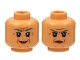 Part No: 3626pb3017  Name: Minifigure, Head Dual Sided Female Dark Bluish Gray Eyebrows, Dark Orange Wrinkles and Lips, Grin / Scowl Pattern