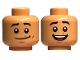 Part No: 3626pb3290  Name: Minifigure, Head Dual Sided Black Eyebrows, Reddish Brown Dimples and Beauty Mark, Wide Lopsided Grin / Open Mouth Smile Pattern
