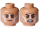 Part No: 3626pb3309  Name: Minifigure, Head Dual Sided Black Eyebrows, Medium Nougat Chin Dimple and Cheek Lines, White Paint Stripes, Closed Mouth Angry / Open Mouth Furious Pattern