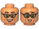 Part No: 3626pb3392  Name: Minifigure, Head Dual Sided Black Eyebrows, Reddish Brown Cheek Lines, Sunglasses with Dark Tan Lenses, Open Mouth Smile / Confused Pattern