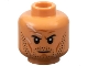 Part No: 3626pb3427  Name: Minifigure, Head Male Black Eyebrows, Dark Brown Beard Stubble, Medium Nougat Cheek Lines, Chin Dimple, Furrowed Brow, Neutral, White Scars on Back Pattern