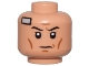 Part No: 3626pb3489  Name: Minifigure, Head Black Eyebrows, Upper Eyelids, Dark Orange Cheek Lines and Chin Dimple, Furrowed Brow, Light Bluish Gray Inhibitor Chip Bandage, Stern Pattern