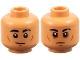 Part No: 3626pb3663  Name: Minifigure, Head Dual Sided Black Eyebrows, Broken on Left, Dark Orange Cheek Lines, Chin Dimple, Lopsided Grin / Neutral, Eye Shadow Pattern