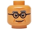 Part No: 3626pb3735  Name: Minifigure, Head Dark Bluish Gray Thick Eyebrows, Black Round Glasses, Dark Orange Wrinkle, Cheek Lines and Chin Dimple, Closed Mouth Smile Pattern