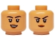 Part No: 3626pb3736  Name: Minifigure, Head Dual Sided Female Black Eyebrows and Eyelashes, Dark Orange Lips, Open Mouth Smile / Frown, Raised Left Eyebrow Pattern
