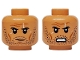 Part No: 3626pb3869  Name: Minifigure, Head Dual Sided Black Eyebrows and Stubble Beard, Dark Orange Cheek Lines, Chin Dimple and Forehead Creases, White Scars, Neutral / Angry Bared Teeth Pattern