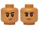 Part No: 3626pb3870  Name: Minifigure, Head Dual Sided Black Eyebrows, Dark Orange Chin Dimple, Smirk / Sad Closed Mouth with Dimples Pattern