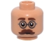 Part No: 3626pb3877  Name: Minifigure, Head Reddish Brown Thick Eyebrows and Moustache, Dark Silver Round Glasses Pattern
