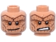 Part No: 3626pb3881  Name: Minifigure, Head Dual Sided Alien Reddish Brown Thick Rock Eyebrows and Cheek Lines, Dark Orange Eye Shadow and Cracks, Lopsided Grin / Scared Open Mouth with Teeth Pattern