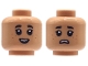 Part No: 3626pb3908  Name: Minifigure, Head Dual Sided Child Black Eyebrows, Single Eyelashes, Dark Orange Freckles, Open Mouth Smile / Frown Pattern