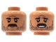 Part No: 3626pb3909  Name: Minifigure, Head Dual Sided Black Eyebrows, Moustache and Stubble, Dark Orange Chin Dimple and Forehead Crease, Stern / Worried Open Mouth with Teeth Pattern