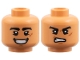 Part No: 3626pb3930  Name: Minifigure, Head Dual Sided Black Eyebrows, Dark Orange Scar and Chin Dimple, Open Mouth Smile / Scowl Pattern
