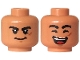 Part No: 3626pb3934  Name: Minifigure, Head Dual Sided Black Eyebrows, Dark Orange Scar and Chin Dimple, Closed Mouth Grin / Open Mouth Smile, Red Tongue, White Teeth, Closed Eyes Pattern