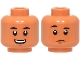 Part No: 3626pb3938  Name: Minifigure, Head Dual Sided Black Eyebrows, Dark Orange Chin Dimple, Open Mouth Smile with Top Teeth / Raised Eyebrow and Frown Pattern