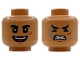 Part No: 3626pb3953  Name: Minifigure, Head Dual Sided Black Thick Eyebrows, Dark Orange Scar, Red Tongue, Open Mouth Smile / Scared with Medium Azure Sweat Drops Pattern