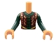 Lot ID: 394123215  Part No: FTBpb074c01  Name: Torso Mini Doll Boy Dark Red Vest with Gold Trim, Dark Green Shirt Pattern, Nougat Arms with Hands with Dark Green Long Sleeves