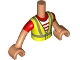 Lot ID: 356352588  Part No: FTBpb075c01  Name: Torso Mini Doll Boy Neon Yellow Safety Vest with Recycling Logo over Red and White Striped Shirt Pattern, Light Nougat Arms with Hands with Red Short Sleeves