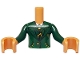 Part No: FTBpb130c01  Name: Torso Mini Doll Boy Suit Jacket and Waistcoat over White Shirt, Gold Chain and Buttons Pattern, Nougat Arms with Hands with Dark Green Long Sleeves