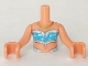 Part No: FTGpb224c01  Name: Torso Mini Doll Girl Medium Azure and Light Aqua Tube Top with Sparkles and Gold Necklace Pattern, Nougat Arms with Hands